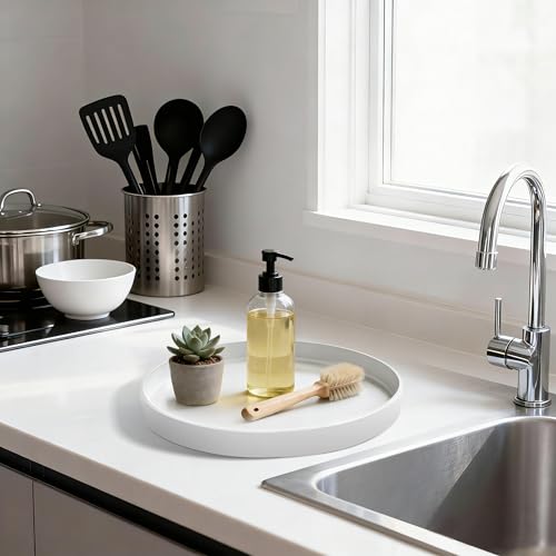 2 Pack 9" Bathroom and Vanity Tray, ABS Bathroom Counter Organizer, Coffee Table Decor for Perfume, Candles, Keys &More. Kitchen Countertop Organizer, Decorative Tray Soap Holder, White - color: White, size: 9" - 2Pcs