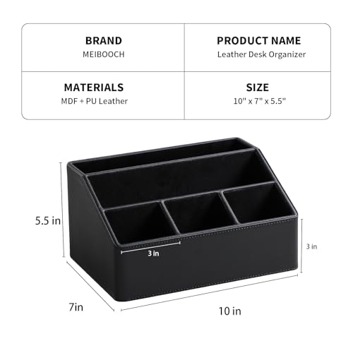 PU Leather Desk Organizer, Luxury Remote Control Holder for Home, Office Desk Accessories Table Caddy Bedside Nightstand Organizer (Black) - color: Black