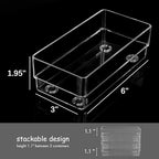 LotFancy Clear Drawer Organizers, 6'' x 3'' x 2'', Set of 3, Drawer Organizer Trays for Desk, Plastic Storage Bins for Bathroom, Makeup, Utensils, Stackable - size: 6x3x2''