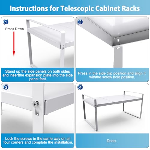 Expandable Cabinet Countertop Shelves, 11" Deep Cabinet Shelf Organizer Riser for Kitchen Pantry Cupboard Under Sink Countertop Organization Storage, Adjustable Metal Organizer Shelf with Nonslip Legs - size: 11"D*(14"~26")W*10“H
