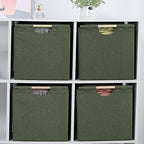 HOONEX Large Collapsible Storage Bins, Linen Fabric, Pack of 2, Storage Baskets with Wooden Carry Handles and Sturdy Heavy Cardboard, for Home, Office, Car, Nursery, Olive - color: Olive