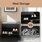 Haotian Black Hallway Shoe Bench, Narrow Shoe Rack Entryway, Small Shoe Cabinet with Flip-Drawer and Seat Cushion, FSR82-K-SCH - color: Black, size: 1 Drawer:24x9.4x20"