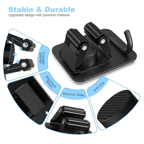 2 Pack Broom Holder Wall Mount, 304 Stainless Steel Mop Organizer with Hooks, No Drill Adhesive and Screw Installation, Rust Proof Storage Rack for Garage, Laundry, Garden, Black - color: C-Black, size: 2PCS Gripper