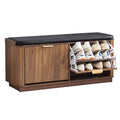 Fluted 3-Tier Entryway Shoe Bench with Drawers and Adjustable Shelves, 43.3'' Wide Shoe Storage Bench with Cushion Seat for Entrance, Hallway, Living Room, End of Bed - Walnut - size: Drawer-walnut