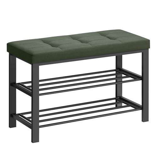 SONGMICS Shoe Bench, Storage Bench, Entryway Bench with Cushion, Shoe Shelf with Seat, Space-Saving, Modern Style, for Living Room, Bedroom, Hallway, Forest Green and Ink Black ULBS057C01 - color: Forest Green + Ink Black, size: 31.9"W