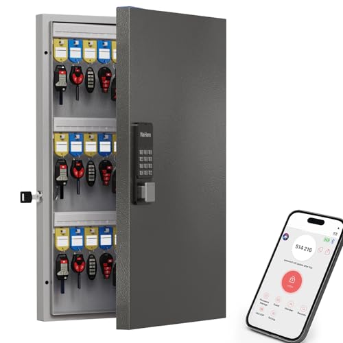 WeHere 72-Key Smart Key Lock Box Wall Mount – Commercial Key Cabinet with App, Keypad, Bluetooth & WiFi Unlock (Sold Separately), Access Log Tracking, Key Management for School, Property, Office - size: 72 keys(smart)