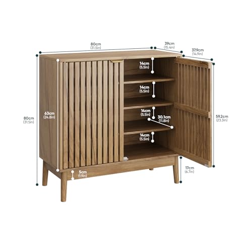 Kiasthome Shoe Storage Cabinet with Ventilated Slatted Doors, Wooden Shoe Organizer, Shoes Rack for Entryway, Hallway, Living Room - color: Natural Wood, size: 31.5" W