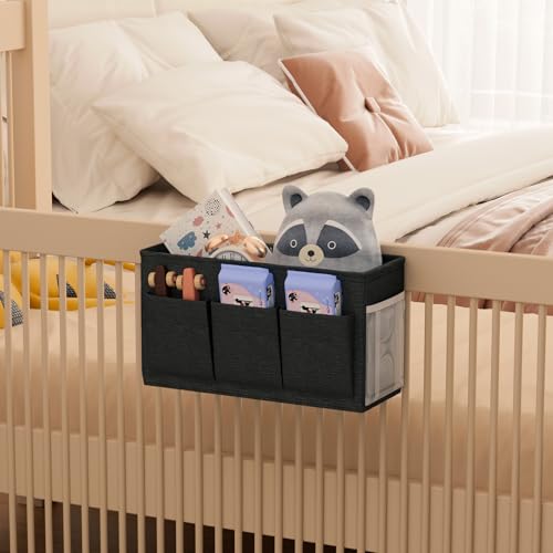 Edudif Dual-purpose Bedside Caddy Bedside Organizer, Bed Caddy with 6 Pockets, Versatile Bedside Storage Solution Magazine Remotes holder, ideal for Home, Dorm, Hospital, Crib Bed (Black) - color: Black