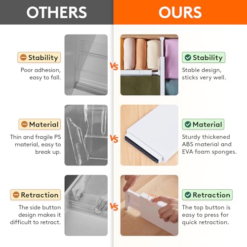 Lifewit 14 Pack Drawer Dividers for Clothes, 10.9-16" Adjustable Drawer Organizers, 4" High Plastic Expandable Drawer Separators in Bedroom/Office/Bathroom/Kitchen Storage, White - color: White