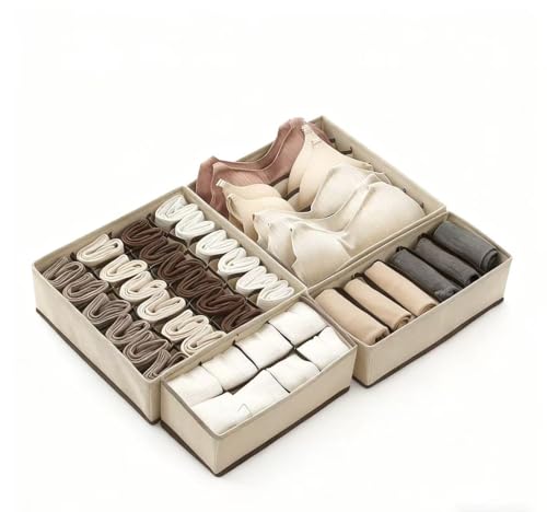 4 Piece Drawer Organiser,Collapsible Non-Woven Sorting Box,Closet Divider For Underwear,Socks,Bras,Ties (Khaki) - color: Khaki