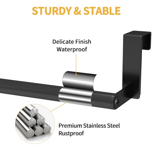 STWWO Over the Door Towel Rack, Kitchen Towel Holder Over Cabinet Door Towel Bar Stainless Steel for Cupboard for Kitchen Dish Towel Holder Hanger, 2 Pack (Black) - color: Black