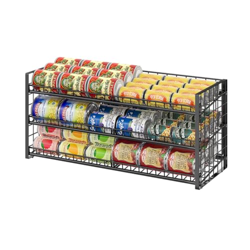 3 Tier Stackable Can Rack Organizer for Pantry Shelf, Adjustable Extra-Long Can Holder for Kitchen Storage, Sturdy Standing Rolling Can Dispenser for Canned Food Goods Drink Soup up to 96, Black - style: Length（29.72’‘）-3Tier