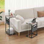 Vagusicc C Shaped End Table, Set of 2 Tall Side Table for Couch, Adjustable Height Small Couch Side Table for Small Spaces, End Table Slide Under Sofa Table TV Tray Arm Table for Living Room, Grey - color: Greige 2pc