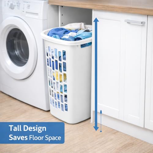 SKYREN Rectangular Plastic Laundry Hamper for Narrow Spaces, Open Top Clothes Basket, Slim Design Laundry Organizer for Bedroom, Bathroom or Closet, White