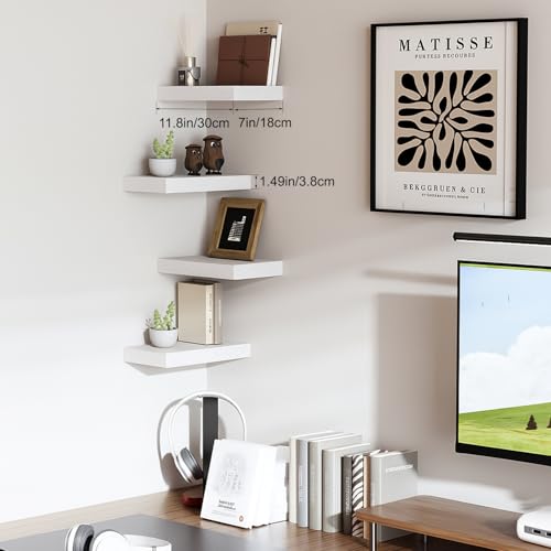 Floating Shelves for Wall White Shelves Bathroom, Bedroom and Living Room, Wall Shelves & Book Shelf, Hanging Shelf, Modern Wooden Wall-Mounted Small Floating Shelf, 12x7x1.5 in, Set of 2 - color: White, size: 12"(set of 2)