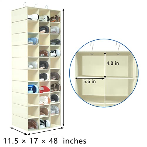 coastal rose Hanging Shoe Organizer for Closet, 30 Sections Hanging Closet Organizers and Storage Shelves Space Saving Shoe Rack Holder, Beige, 17''W×11.5''Dx 48''H - color: Beige