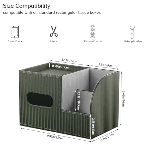 Modern PU Leather Cube Tissue Box Cover with Storage Tray, Multifunctional Remote Control Holder & Facial Tissue Dispenser Organizer for Nightstand, Bathroom, Bedroom, Office & Home Decor - color: Green