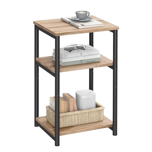 VASAGLE Side Table, Small End Table, Tall Nightstand for Living Room, Bedroom, Office, Bathroom, Camel Brown and Classic Black ULET273B50 - color: Camel Brown + Classic Black