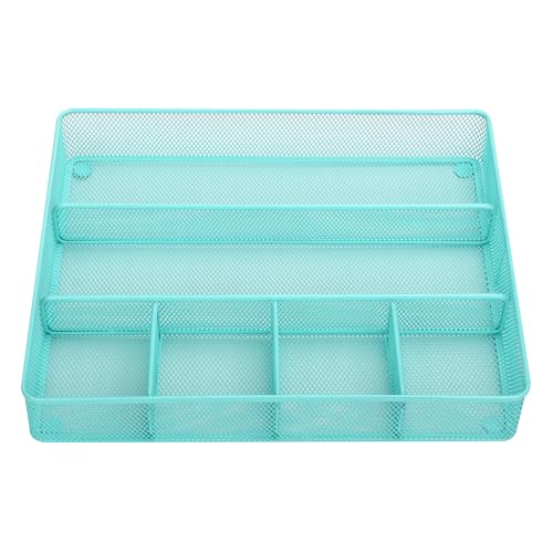 Annova Desk Top Organizer Tray for Office Organization - Metal Mesh - Storage Tray with Dividers for Pens, Desktop Accessories, Bathroom, Kitchen, Makeup and Office Supplies (Large, Turquoise) - color: Turquoise, size: Large