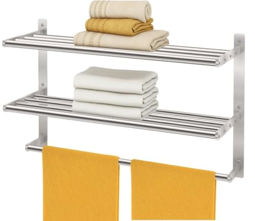 Hotel Towel Racks for Bathroom Wall Mounted, BETHOM 24 Inch Towel Shelf for Bathroom, 3-Tier Bathroom Towel Rack with Tower Bars, Brushed Nickel - color: Brushed-nickel, size: 24IN (1 Bar)