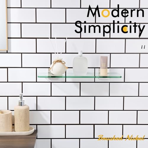 KOKOSIRI Glass Shelf for Bathrooms Floating Shelves Wall Mount 16-Inch for Shower Storage Kitchen Rack, 2 Pack Brushed Stainless Steel B1107BR-L16-P2 - color: Brushed Nickel, size: 16-Inch(2 Pack)