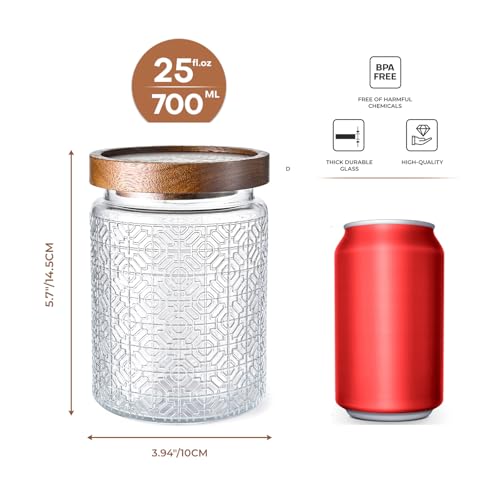 Adodeen 24oz Vintage Glass Canister With Lid Small Glass Jars Wide Mouth Mason Jars Airtight Coffee Canisters Kitchen Storage Containers For Sugar Tea Spice Flour Candy Cookie Cereal Cute Decorative - color: Window-24oz