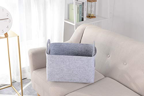 Storage Basket Felt Storage Bin Collapsible& Convenient Box Organizer with Carry Handles for Office Bedroom Closet Babies Nursery Toys Laundry (Light grey, 17.9inch（L）×12.2inch（W）×11.6inch（H）) - color: Light grey, size: 17.9inch（L）×12.2inch（W）×11.6inch（H）