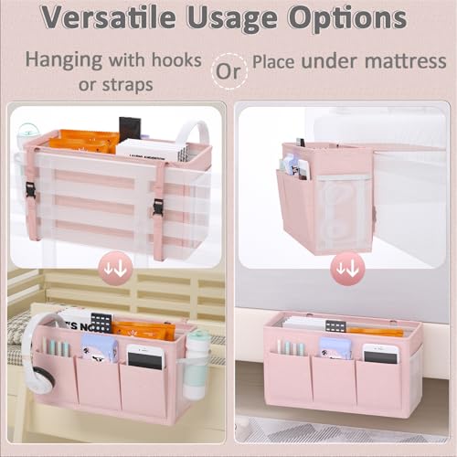 Edudif Dual-purpose Bedside Caddy Bedside Organizer, Bed Caddy with 6 Pockets, Versatile Bedside Storage Solution Magazine Remotes holder, ideal for Home, Dorm, Hospital, Crib Bed (Pink 2pcs) - color: Pink 2pcs