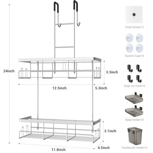 Aitatty Over the Door Hanging Shower Caddy: Rustproof Hanging Organizer over the Door - No Drilling Bathroom Rack for Inside Shower Chrome - color: Chrome