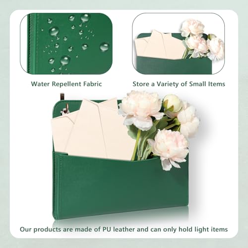 Wall Mount Green Faux Leather PU Leather Mail Holder Letter Holder Stylish Wall Hanging Mail Storage 2 Ring PU Leather File Organizer for Flowers Envelope Key Notebooks Home Office Decor - color: Green