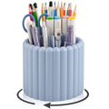 Anyoifax 360° Rotating Pen Holder 7 Slots Desk Organizer Removable Pencil Cup Plastic Art Supplies and Accessories Desktop Storage Box Caddy for Office, School, Home (Blue) - style: Stripe Blue