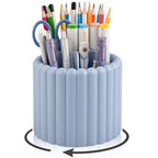 Anyoifax 360° Rotating Pen Holder 7 Slots Desk Organizer Removable Pencil Cup Plastic Art Supplies and Accessories Desktop Storage Box Caddy for Office, School, Home (Blue) - style: Stripe Blue
