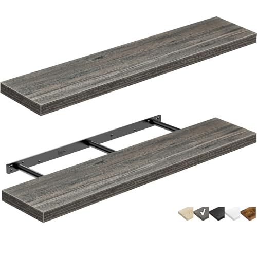 QEEIG Floating Shelves for Wall 35.4" Long - Wall Mounted Shelf Bathroom Kitchen Living Room Bedroom Farmhouse Home Decor Display Bookshelf Large 35.4 x 9.3 inch Set of 2, Grey (008-90GY) - color: D. Grey, size: 35.4"