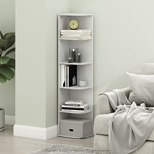Furinno PASIR Book Shelf, 5-Tier Corner Bookshelf with Open Shelf, Standing Bookcase, 9.3 x 12 x 51.7, for Organization and Storage, for Living Room, Bedroom, Home Office, White - color: White, size: 5-Tier Corner