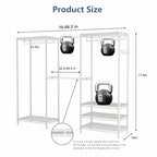 Heavy Duty Closet Garment Rack, 6 Tiers Adjustable Metal Freestanding Expandable Clothing Storage with 4 Hanger Rods, Easy to Assemble Wardrobe, 71.4" H x (70" - 88.2") L x 14" D, White - color: White