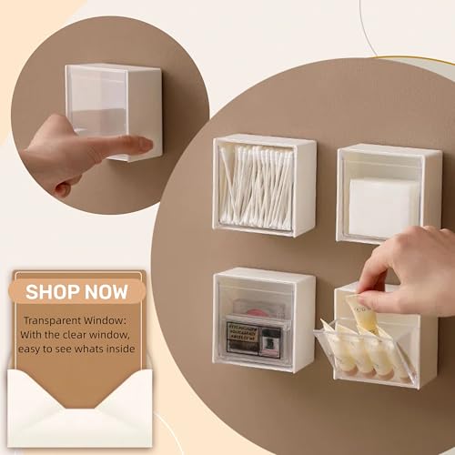 Qtip Holder Wall Mount for Cotton Swabs, Balls, Pads, Hair Ties,Floss Picks- Small Plastic Bathroom Wall Organizers and Storage Set,Bedside Shelf,Home Decor,Dorm Room Essentials (4) - color: white-4 Pack