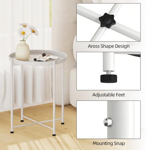 Garden 4 you Small Side Table, White Mini Round End Table, Black Tray Table with Metal Frame, Modern Nightstand for Living Room, Bedroom, Patio, Small Space, 2pcs - color: White, size: 2 PCS