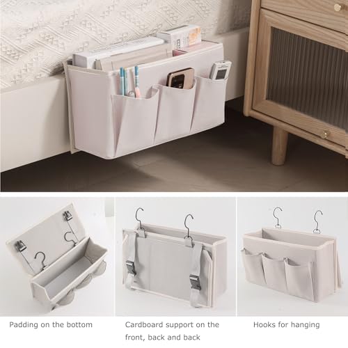 Bedside Caddy / Bedside Storage Organizer Hanging Bag with Three Options,Suitable for home beds, sofas, and dormitory beds—can hold magazines, books, phones, iPads, remote controls. (White) - color: White