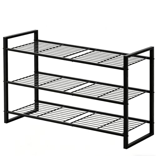 Shoe Rack Metal, 3 Tier Shoe Organizer with Sturdy Wire Frame, Shoe Shelf Storage Stand for Closet, Stackable, Easy Assembly, Black - size: 3 Tier