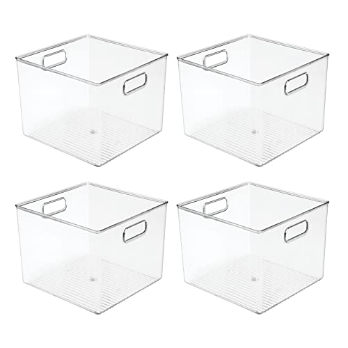 mDesign Plastic Modern Storage Organizer Bin Basket with Handles - 4 Pack - Clear - size: 10 x 10 x 8 (Pack of 4)