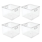 mDesign Plastic Modern Storage Organizer Bin Basket with Handles - 4 Pack - Clear - size: 10 x 10 x 8 (Pack of 4)