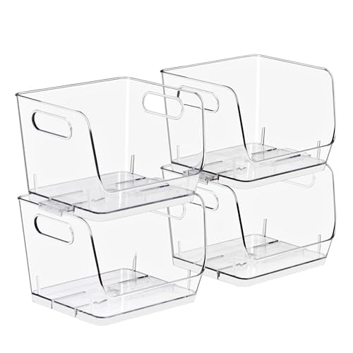 Sorbus Stackable Storage Bins Open Front, Clear Stackable Storage Bins, Pantry Bins for Storage and Organization, Acrylic Stackable Bins for Kitchen, Clear Pantry Organizer Bins (Small Square 4 Pack) - size: Small Square, style: 4 Pack