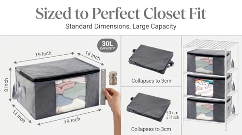 Storage Clothes Bins Closet Bags - 35L Containers Organizer Boxes Clothing Bin Organization for Organizing Blanket Pillow Sheet Sweater, Foldable Bedroom Small Storage Totes With Lids Zipper, 6pc Pack - color: Gray 6pc Pack