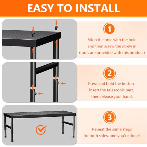 Expandable adjustable stackable kitchen organizer,Spice Racks,Counter Shelf for Cabinets,Small Cupboard Organizers,Heavy Duty Metal Pantry Storage Shelves Racks for kitchen, cabinet, study, bathroom - color: Black