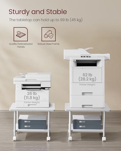 VASAGLE Printer Stand with Locking Wheels, Industrial Mobile Cart, Under Desk Printer Table for Home Office, 18.9 x 15.7 x 13.4 Inches, Storage Shelf, 2-Tier, Cloud White - color: Cloud White, size: 2 Tiers/Compact