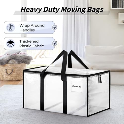 8 Pack Extra Large Heavy Duty Moving Bags, Clear Storage Bins with Lids, Reinforced Handles & Heavy-Duty Zippers Moving Boxes Storage Bags Totes for Clothes Packing, Dorms, College Supplies, Clear - color: Clear, size: 8 Pack