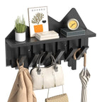 HOOBRO Wall Hooks with Shelf, Coat Rack with Shelf Wall-Mounted, Entryway Wall Key Holder, Hat Rack for Walls, Purse Hanger for Wall, Entryway Hanging Shelf with 6 Retractable Pegs, Black BK46YM01 - color: Black