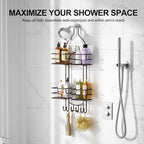 SRIWATANA Shower Caddy Organizer Hanging Over Head, Bathroom Shower Rack Hanger with Hooks for Razors - Bronze - color: Bronze