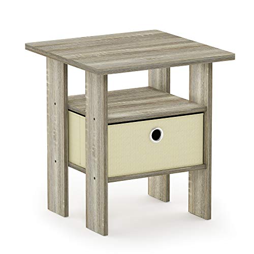 Furinno ANDREY Side Table, End Table, Night Stand with Open Shelves and Storage Bin, Bedside Table, for Living Room, Bedroom, Sonoma Oak - color: Sonoma Oak/Ivory, size: 1-Pack, Center Bin