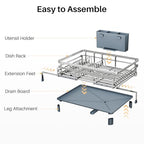 SNTD Dish Drying Rack - Extendable Dish Rack, Large Sink Drying Dish Drainer for Kitchen Counter, Stainless Steel Dish Strainer with Utensil Holder (Silver) - color: Silver